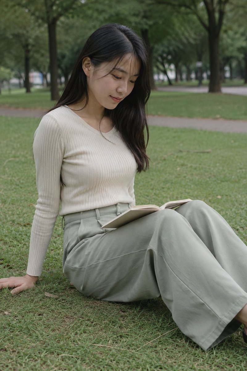 Girl Reading in Park