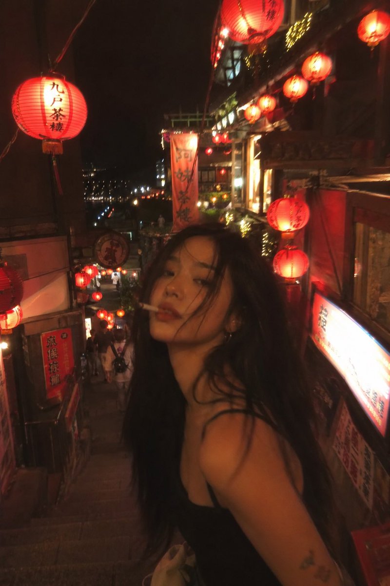 Red Lantern Night Street Portrait