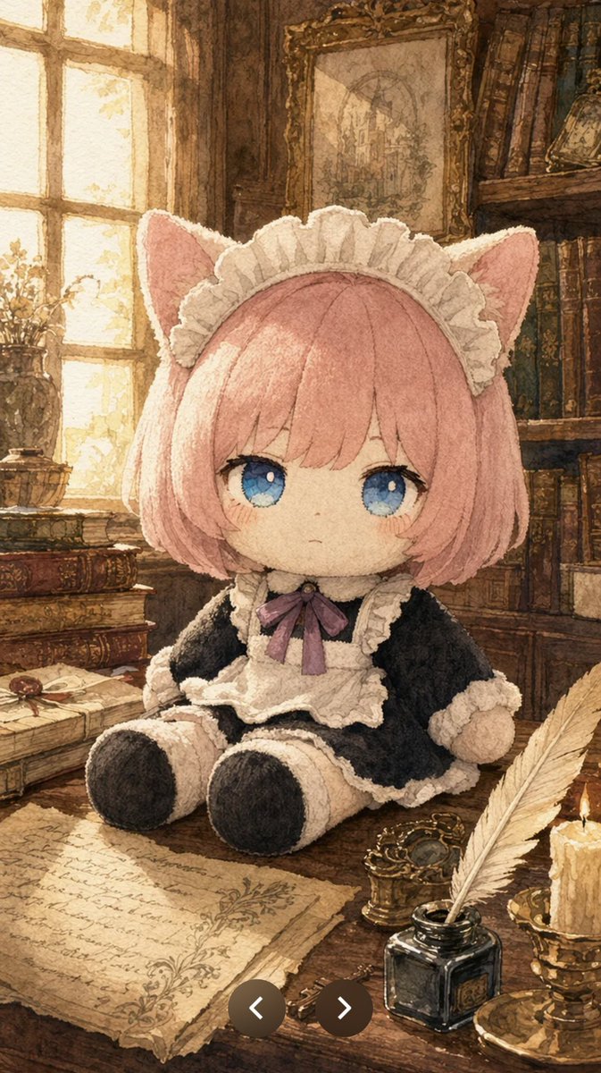Watercolor Plush Doll in Antique Library