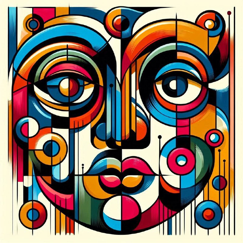 Cubist Picasso Style Face With Colorful Graffiti Shapes