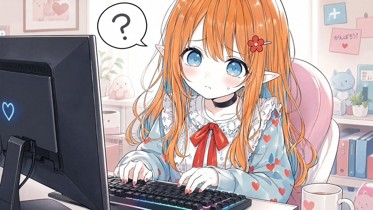 Confused Elf Streamer at Her Desk