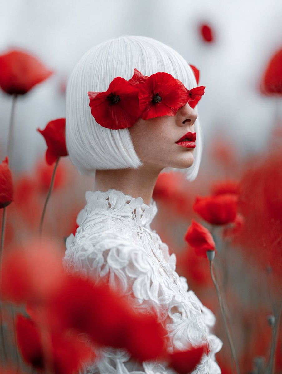Lady in Misty Red Poppies