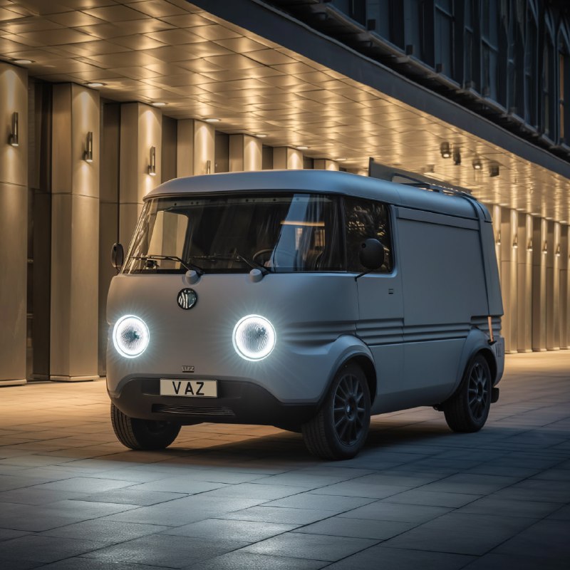 Futuristic VAZ Cargo Minibus With Round Headlights