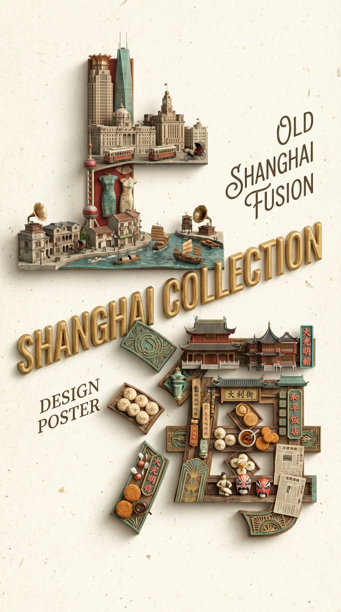 Shanghai Shadow-Box Collage Poster