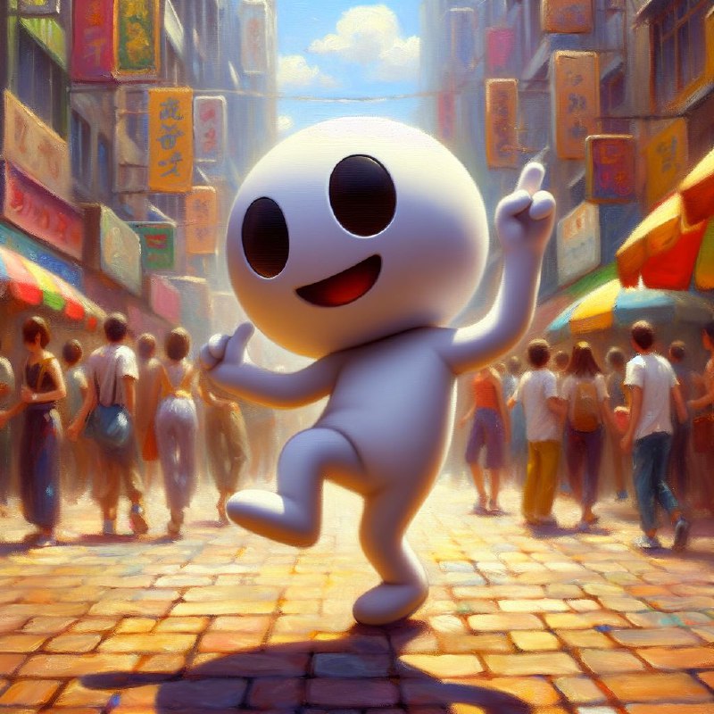 Happy Character Dancing in the Street Oil Painting