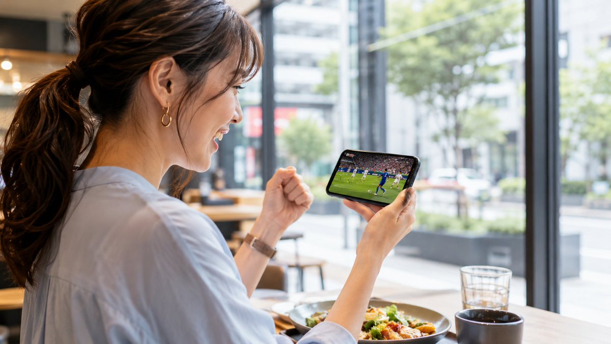 Commuter Watching Soccer Thrilled