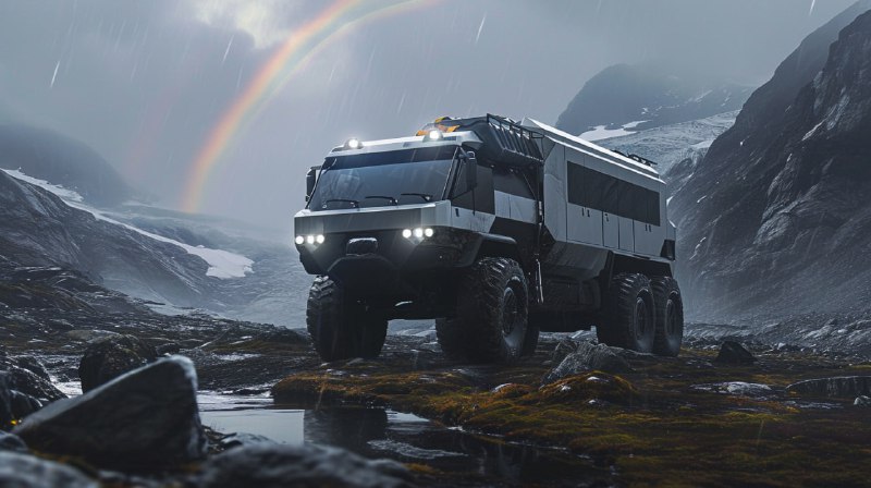 Syd Mead Style Futuristic 6x6 Offroad Camper Truck