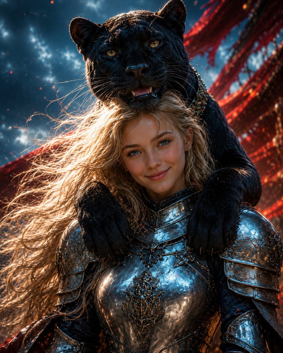 Black Panther and Female Knight Fantasy Portrait