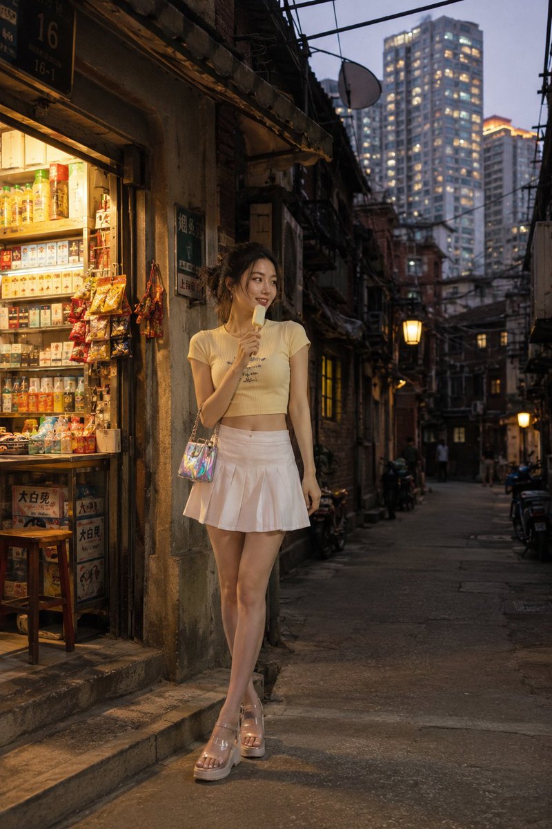 Dusk Popsicle Girl in Shanghai Lane