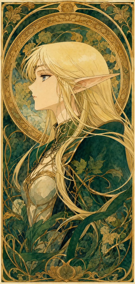 Mucha-Style Elven Warrior Portrait