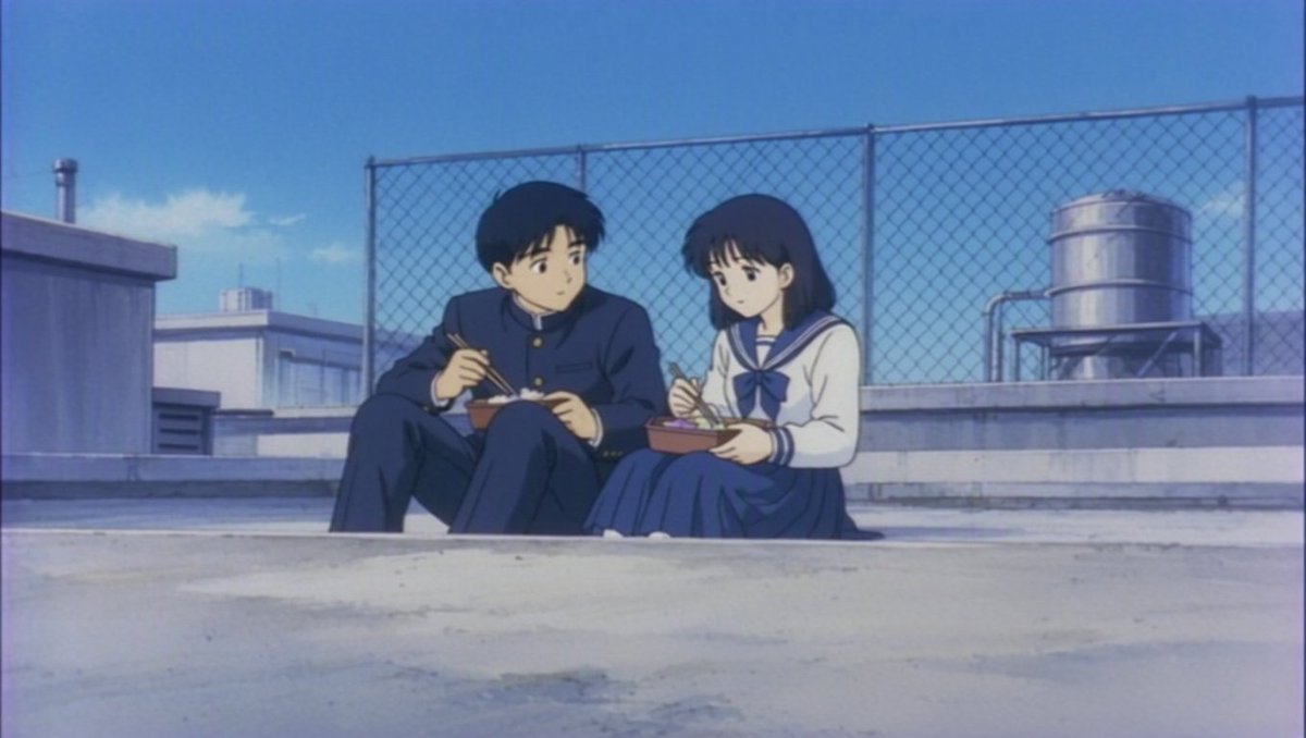 90s Anime Rooftop Lunch Scene