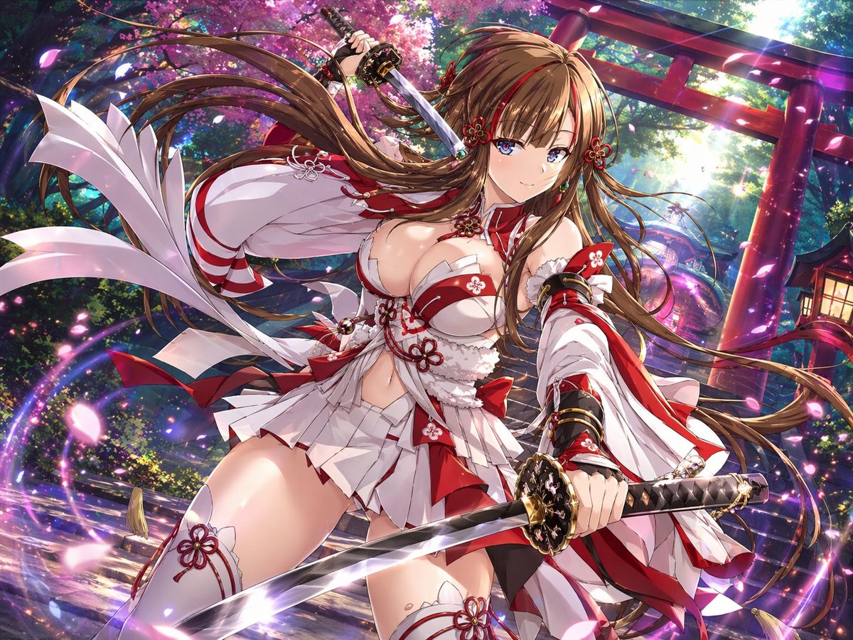 Shrine Maiden Swordswoman Cherry Blossom Action