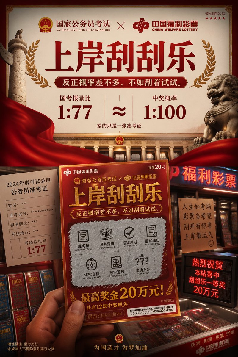 Civil Service Lottery Scratch Card Poster