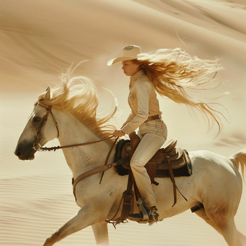 Cowgirl Riding Fast Through Desert With Motion Blur