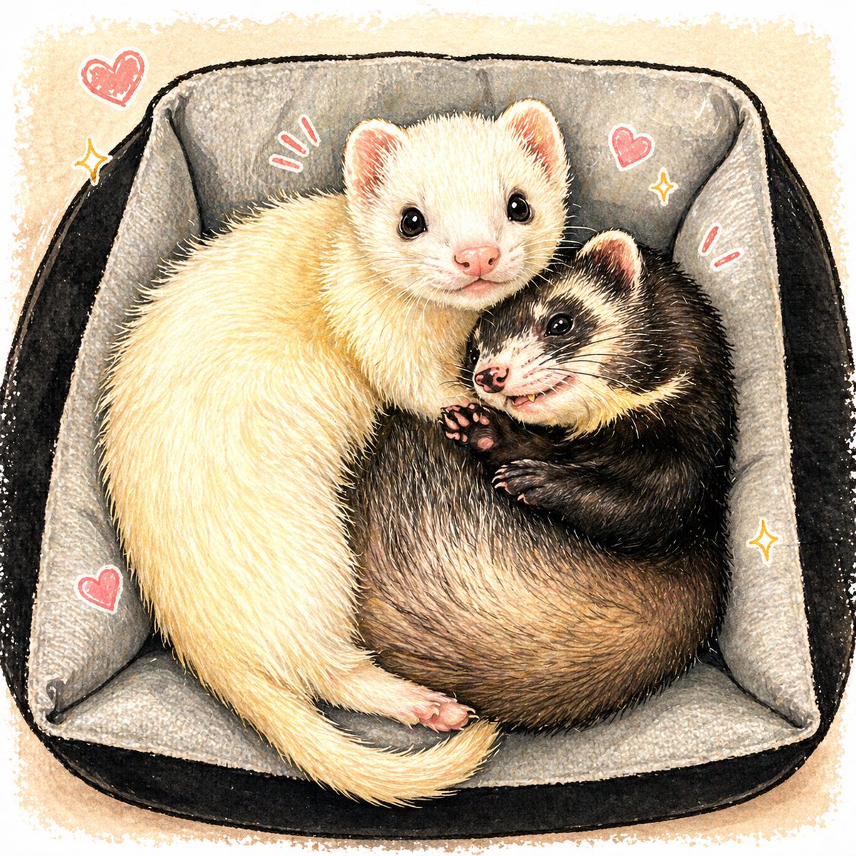 Cozy Ferret Cuddle Watercolor