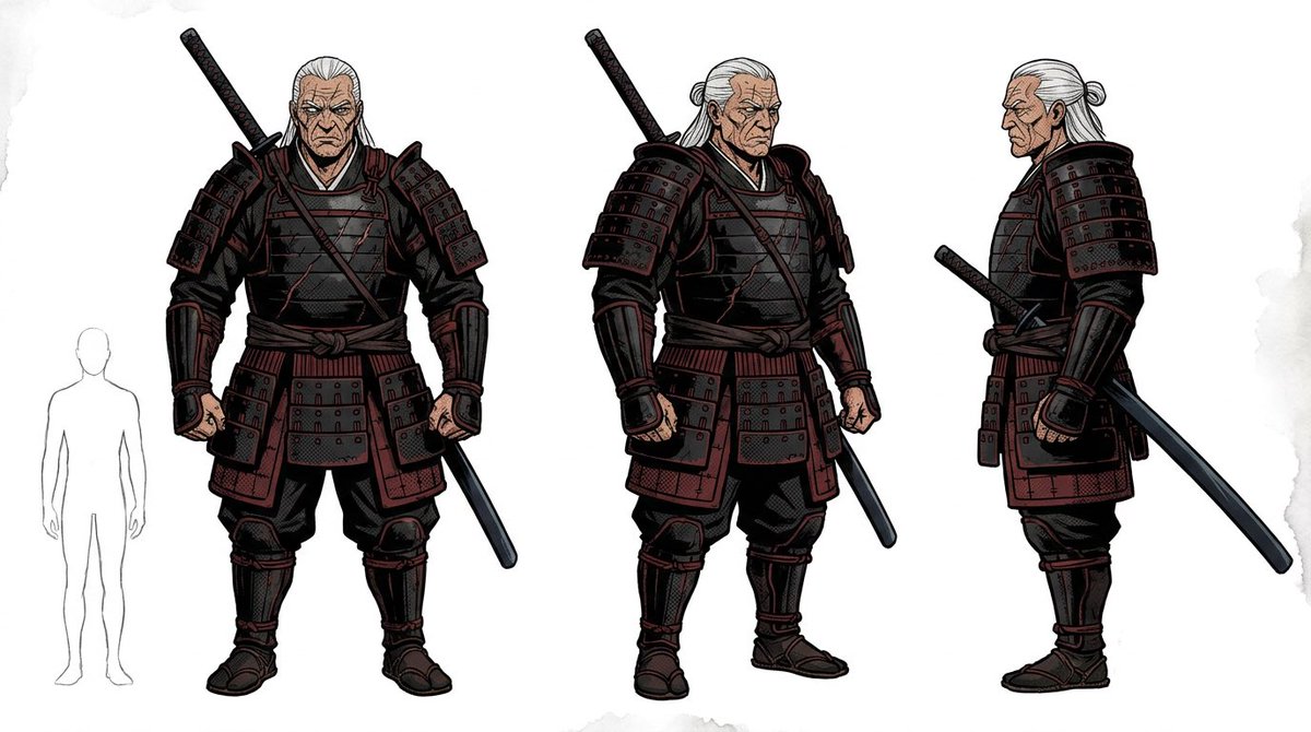 Heavily Armored Samurai Concept Sheet