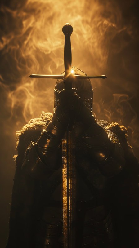 Knight Wielding Glowing Double-Edged Sword of the Spirit