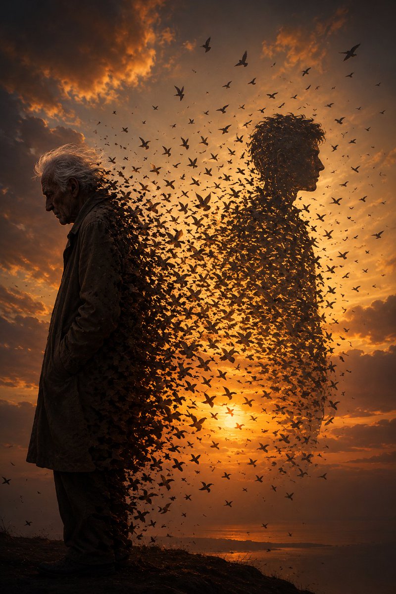 Elderly Man Dissolves Into Migrating Birds