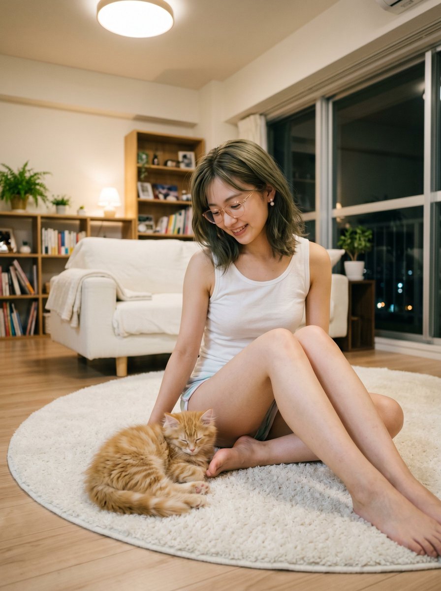 Cozy Night with Sleeping Kitten