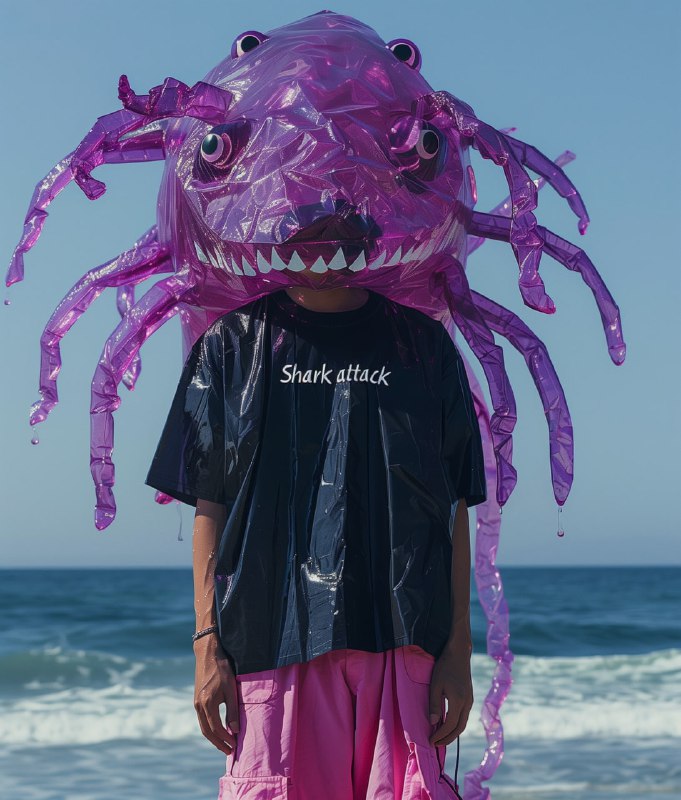 Shark-Headed Figure in Lavender Yohji Yamamoto Fashion