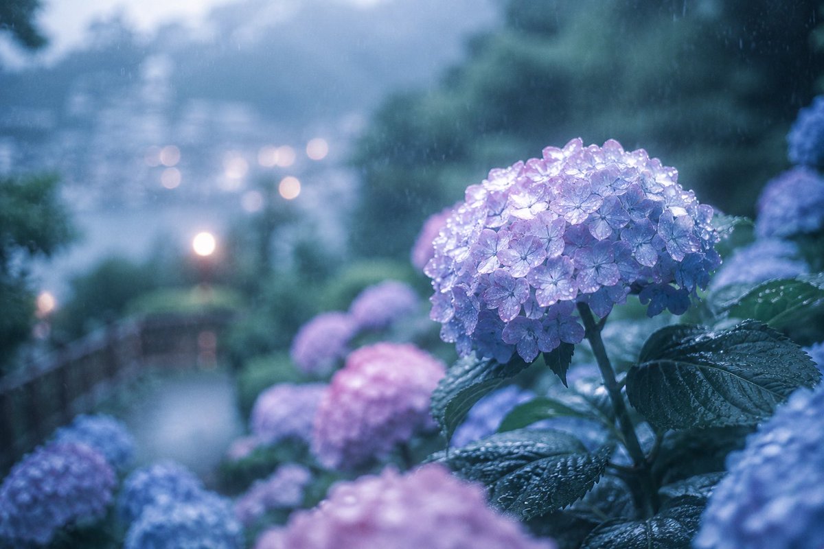 Hydrangeas in Rain