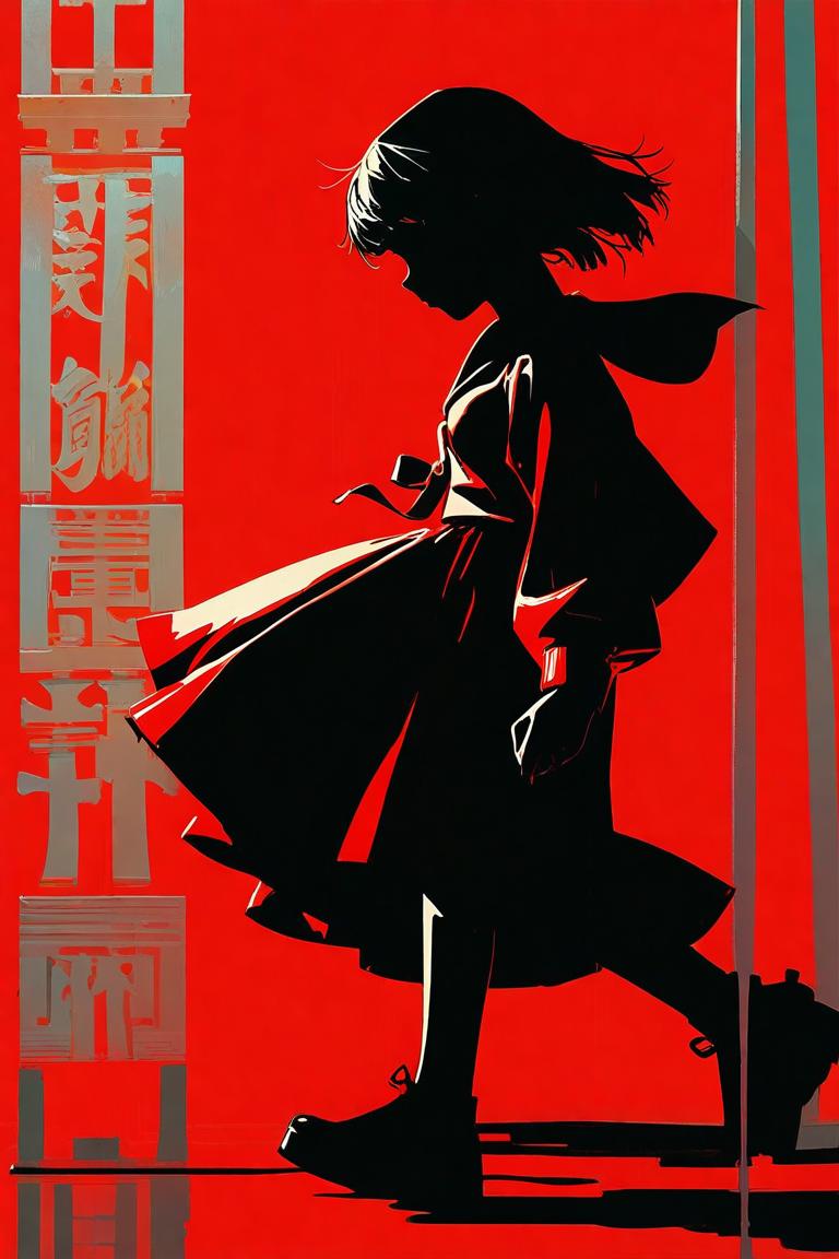 Blood Red Silhouette Schoolgirl Poster