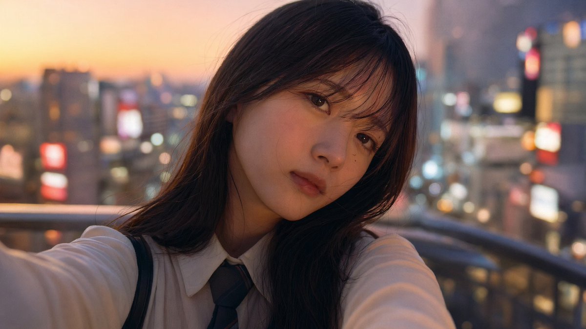 Melancholic Girl in Neon Dusk