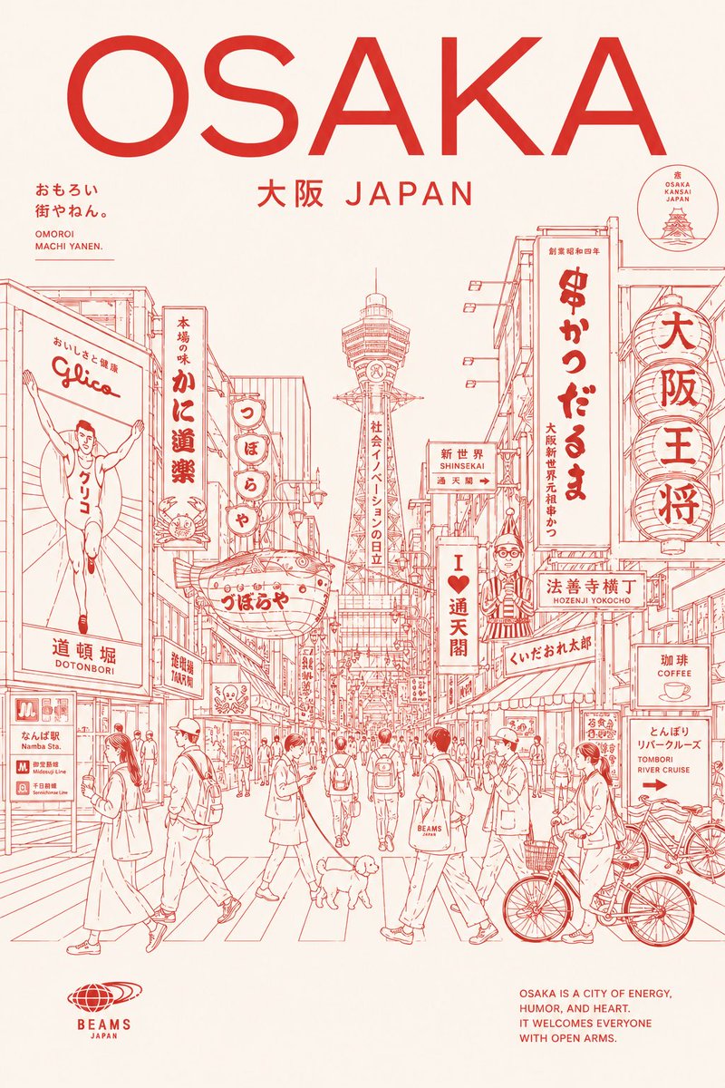 Vintage Osaka Red Travel Poster