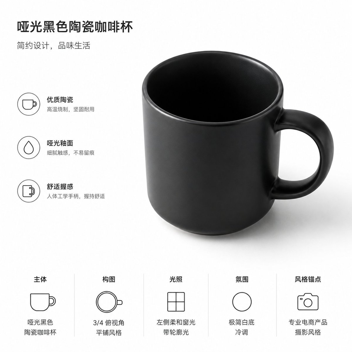 Matte Black Ceramic Cup Product Photo