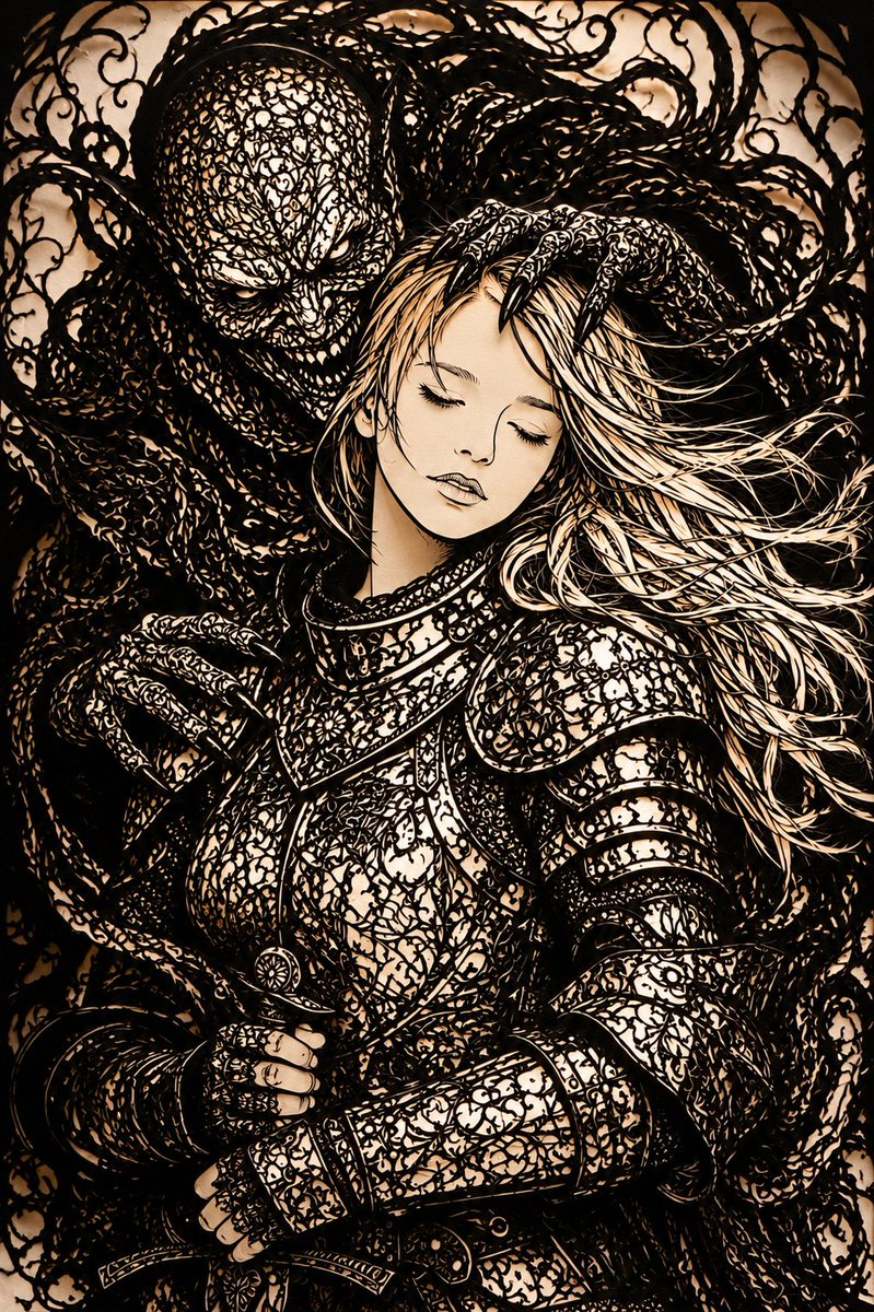 Dark Fantasy Papercut Knight Art