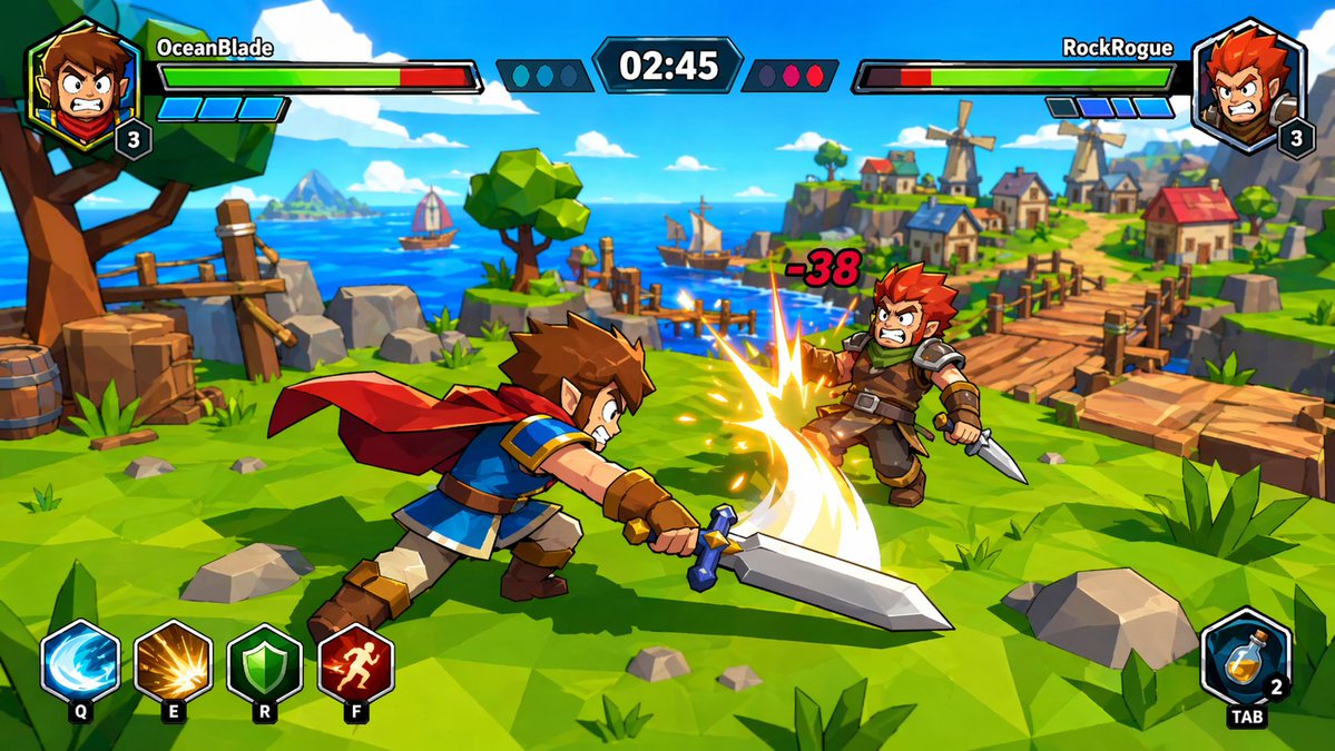 Cel-Shaded Fantasy PVP Battle Screenshot