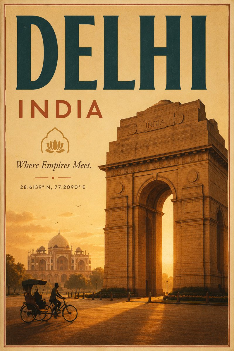 Vintage Art Deco Delhi Travel Poster