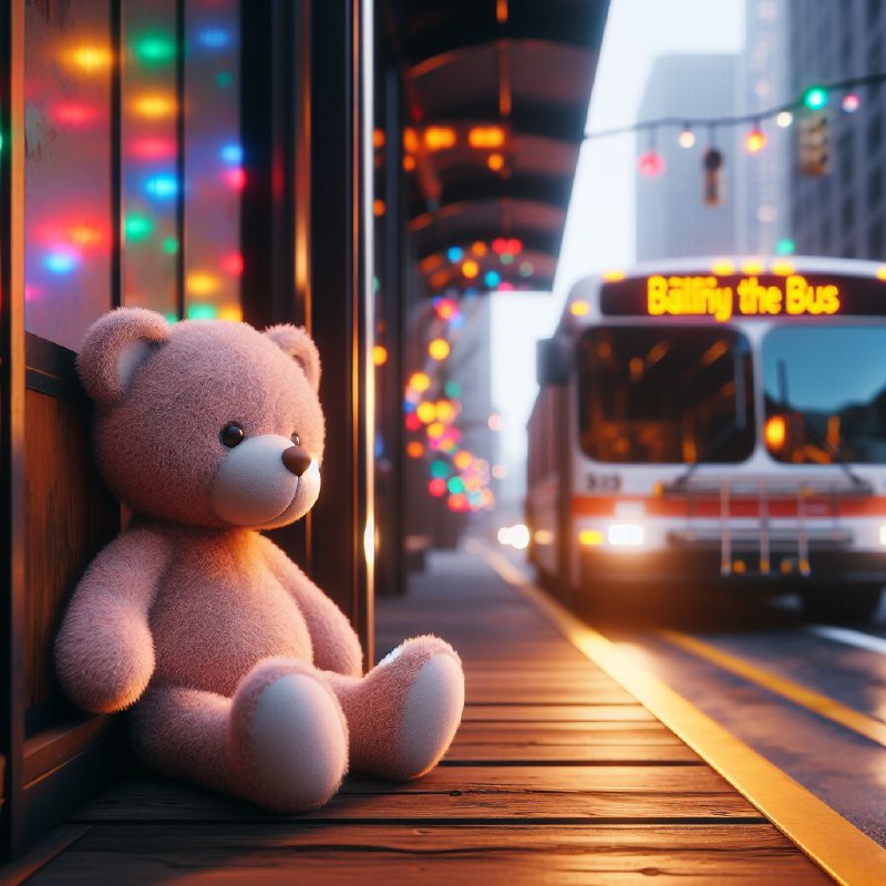 Cute Teddy Bear Waiting for the Bus Cinematic Render