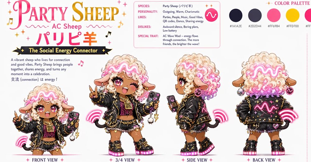Party Sheep Kawaii Character Design Sheet