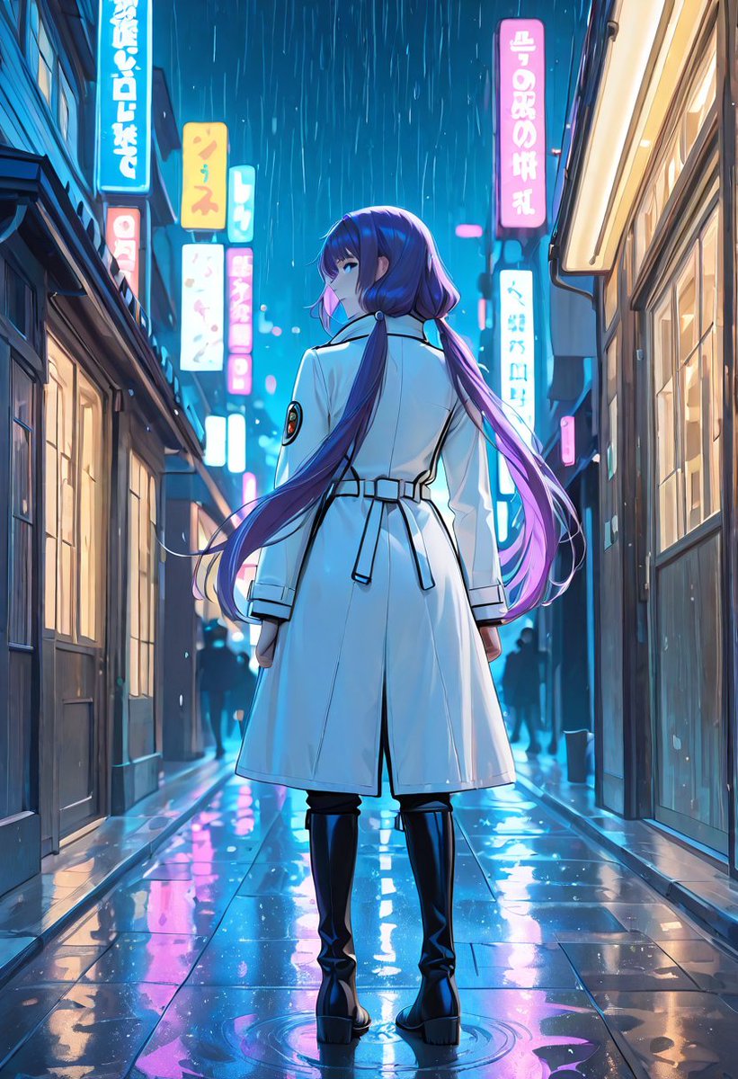 Neon Rain Alley Solitude