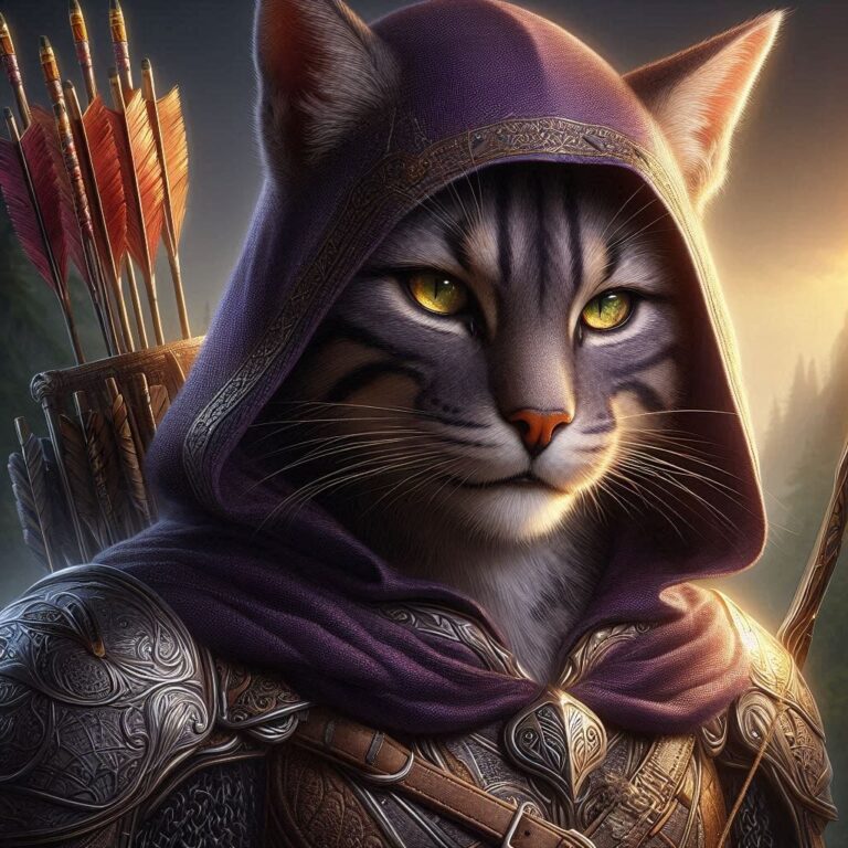 Feline Archer in Cinematic Fantasy Landscape