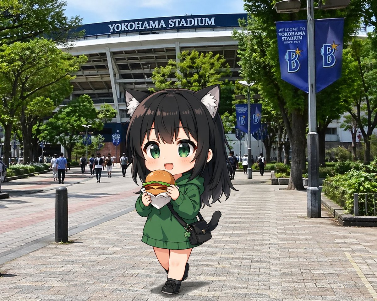 Chibi Catgirl Strolling Yokohama Stadium