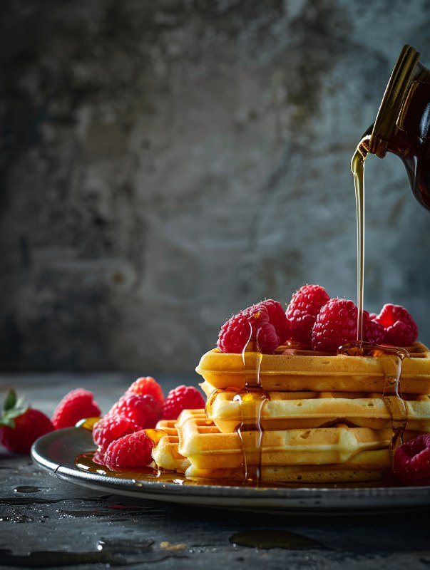 Gourmet Waffle Stack With Maple Syrup and Berries