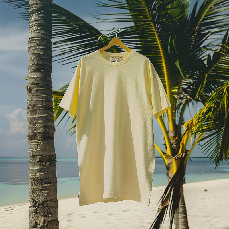 Light Yellow Oversized T-Shirt on Palm Tree in Maldives