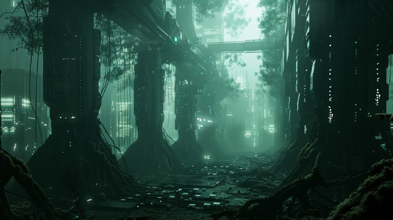 Cybernetic Forest With Futuristic Glowing Trees