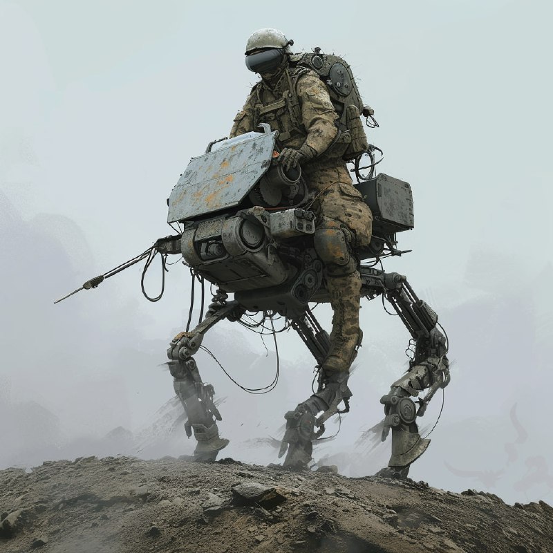 Soldier Riding Bipedal Robotic Transport Vehicle