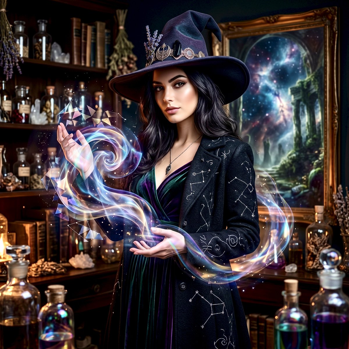 Mysterious Witch Casting Magic Portrait