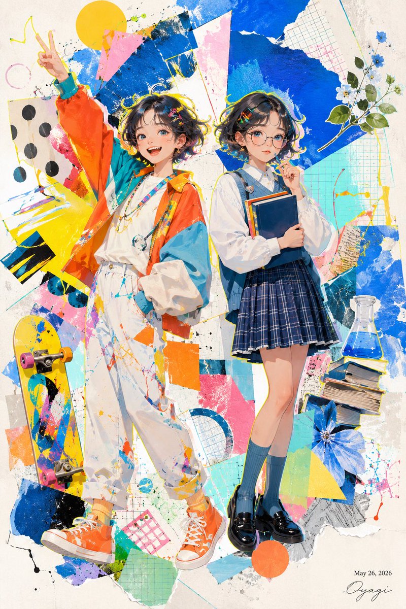 Vibrant Anime Twins Mixed Media Poster