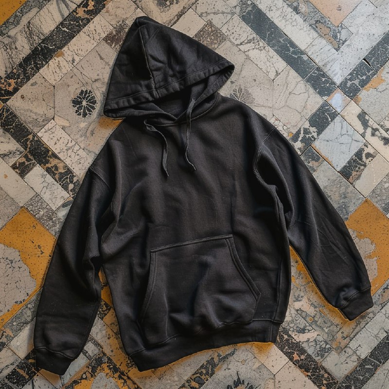 Black Oversized Hoodie on Milan Tiles Realistic Photo