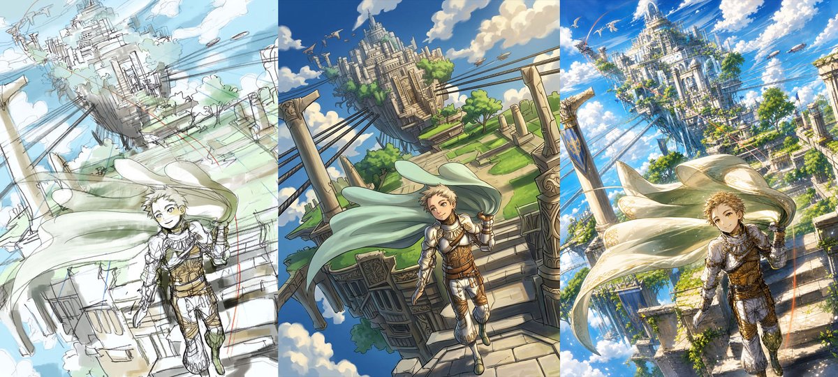 Fantasy Sky Kingdom Triptych Art Evolution