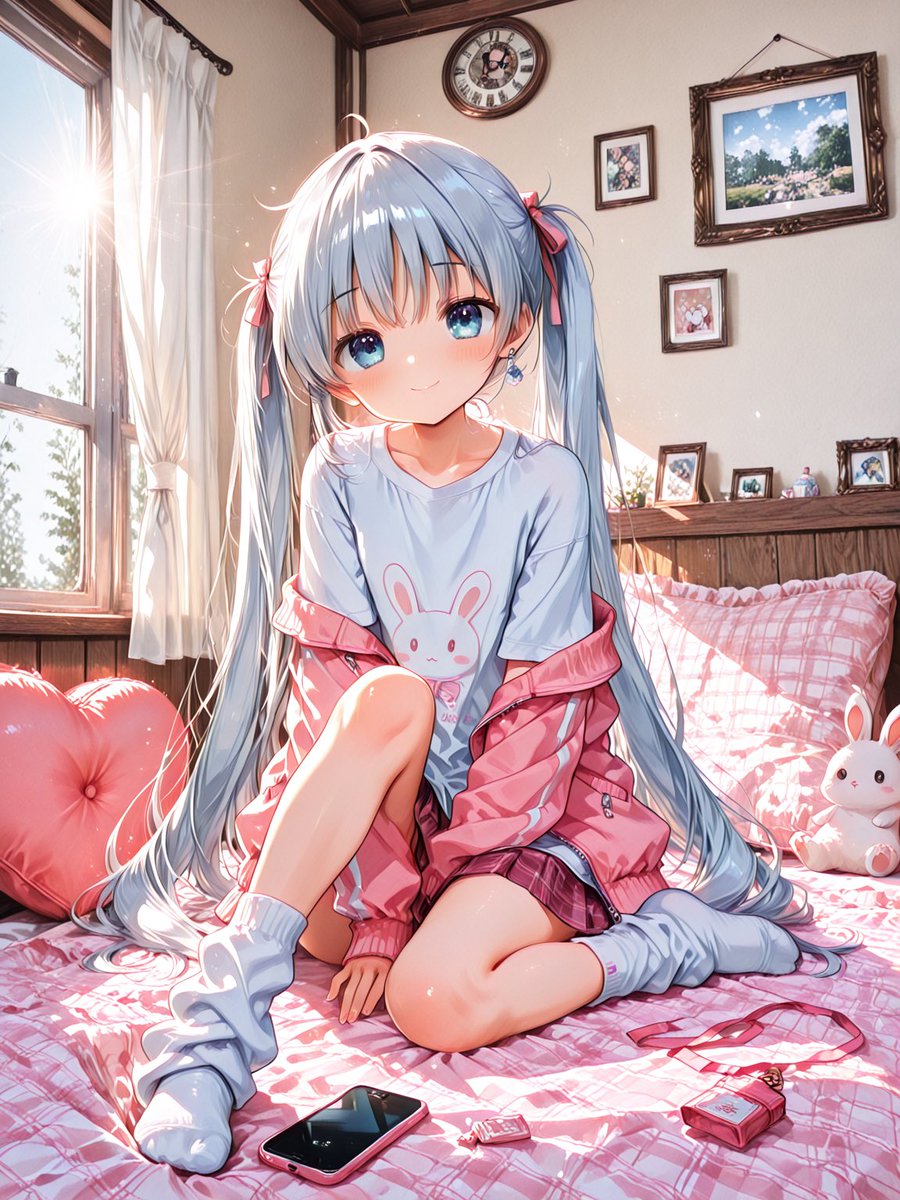 Twin-Tail Girl Sunlit Bedroom