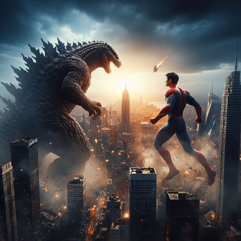 Godzilla Versus Superhero in Epic City Battleground