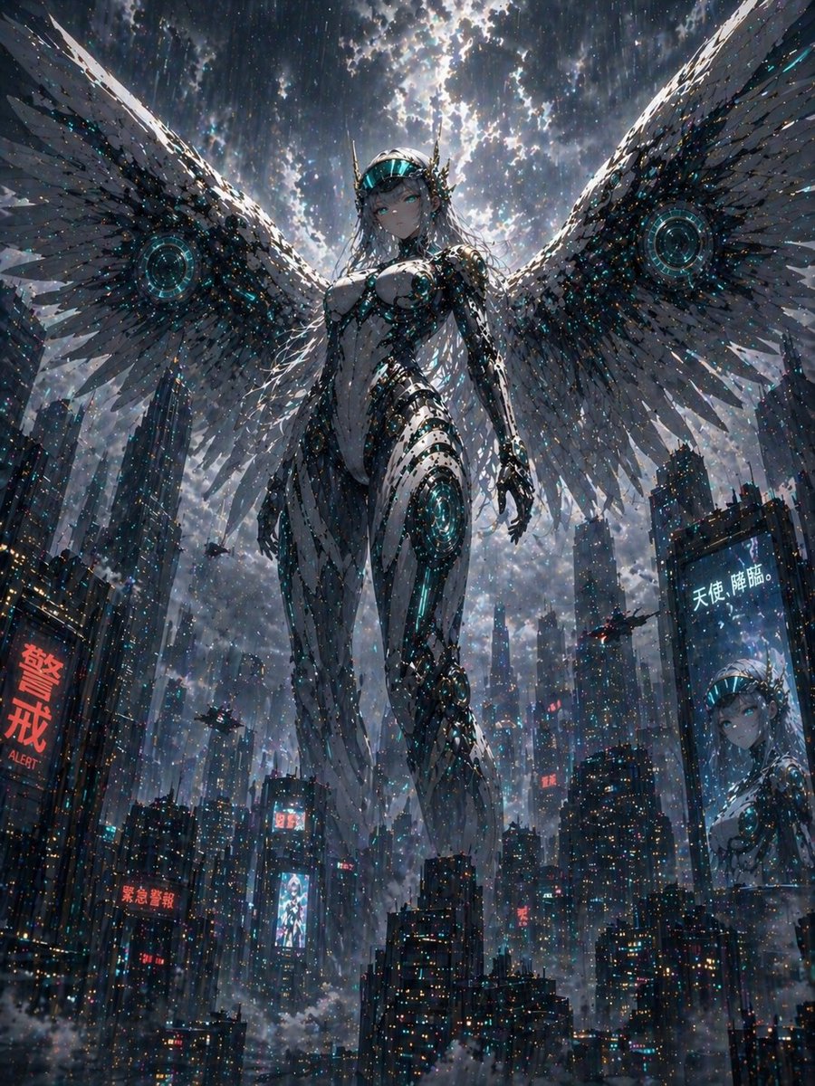 Cyber Angel Over Neon City