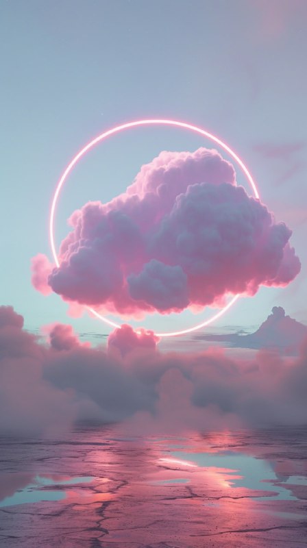 Puffy Light Pink Cloud With Circle Ink Wash Artwork