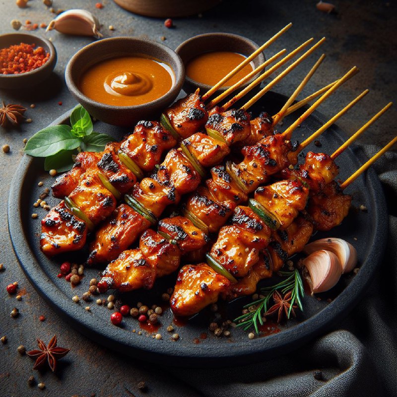 Grilled Chicken Satay Skewers With Rich Peanut Sauce